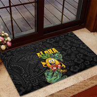 Hawaiian Halloween Rubber Doormat Aloha Pinapple with Mysterious Hands and Polynesian Tribal Tattoo