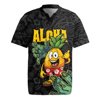 Hawaiian Halloween Rugby Jersey Aloha Pinapple with Mysterious Hands and Polynesian Tribal Tattoo
