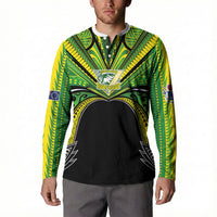 Cook Islands Rugby League Custom Button Sweatshirt Polynesian and Tatau Tribal Art - Black Color LT03 - Polynesian Pride
