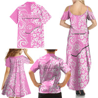 Hawaii Kauai Island Family Matching Summer Maxi Dress and Hawaiian Shirt Hibiscus Pattern Seamless Tribal Simple Pink LT03 - Polynesian Pride