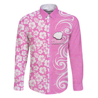 Hawaii Kauai Island Family Matching Summer Maxi Dress and Hawaiian Shirt Hibiscus Pattern Seamless Tribal Simple Pink LT03 Dad's Shirt - Long Sleeve Pink - Polynesian Pride