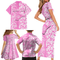 Custom Hawaii Kauai Island Family Matching Short Sleeve Bodycon Dress and Hawaiian Shirt Hibiscus Pattern Seamless Tribal Simple Pink LT03 - Polynesian Pride