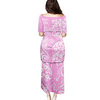 Custom Hawaii Kauai Island Puletasi Hibiscus Pattern Seamless Tribal Simple Pink LT03 - Polynesian Pride
