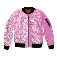 Custom Hawaii Kauai Island Sleeve Zip Bomber Jacket Hibiscus Pattern Seamless Tribal Simple Pink LT03 Unisex Pink - Polynesian Pride