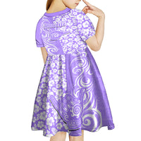 Hawaii Kauai Island Kid Short Sleeve Dress Hibiscus Pattern Seamless Tribal Simple Purple LT03 - Polynesian Pride