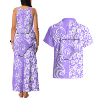 Custom Hawaii Kauai Island Couples Matching Tank Maxi Dress and Hawaiian Shirt Hibiscus Pattern Seamless Tribal Simple Purple LT03 - Polynesian Pride