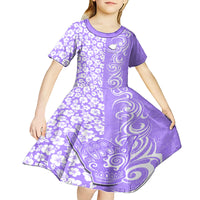 Custom Hawaii Kauai Island Kid Short Sleeve Dress Hibiscus Pattern Seamless Tribal Simple Purple LT03 - Polynesian Pride