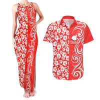 Hawaii Kauai Island Couples Matching Tank Maxi Dress and Hawaiian Shirt Hibiscus Pattern Seamless Tribal Simple Red LT03 Red - Polynesian Pride