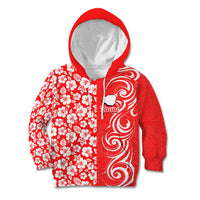 Hawaii Kauai Island Kid Hoodie Hibiscus Pattern Seamless Tribal Simple Red LT03 Red - Polynesian Pride