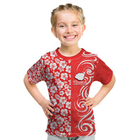 Hawaii Kauai Island Kid T Shirt Hibiscus Pattern Seamless Tribal Simple Red LT03 Red - Polynesian Pride