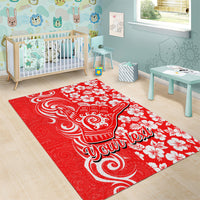 Custom Hawaii Kauai Island Area Rug Hibiscus Pattern Seamless Tribal Simple Red LT03 - Polynesian Pride
