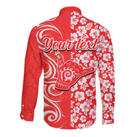 Custom Hawaii Kauai Island Long Sleeve Button Shirt Hibiscus Pattern Seamless Tribal Simple Red LT03 - Polynesian Pride