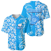 Hawaii Kauai Island Baseball Jersey Hibiscus Pattern Seamless Tribal Simple Blue LT03 - Polynesian Pride