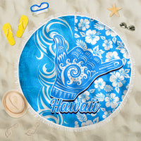 Hawaii Kauai Island Beach Blanket Hibiscus Pattern Seamless Tribal Simple Blue LT03 One Size 150cm Blue - Wonder Print Shop