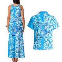 Hawaii Kauai Island Couples Matching Tank Maxi Dress and Hawaiian Shirt Hibiscus Pattern Seamless Tribal Simple Blue LT03 - Polynesian Pride