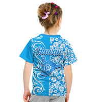 Hawaii Kauai Island Kid T Shirt Hibiscus Pattern Seamless Tribal Simple Blue LT03 - Polynesian Pride