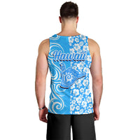 Hawaii Kauai Island Men Tank Top Hibiscus Pattern Seamless Tribal Simple Blue LT03 - Polynesian Pride