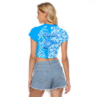 Hawaii Kauai Island Raglan Cropped T Shirt Hibiscus Pattern Seamless Tribal Simple Blue LT03 - Polynesian Pride