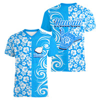 Hawaii Kauai Island Women V Neck T Shirt Hibiscus Pattern Seamless Tribal Simple Blue LT03 - Polynesian Pride