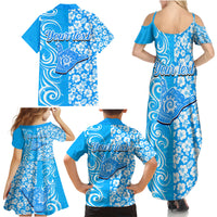 Custom Hawaii Kauai Island Family Matching Summer Maxi Dress and Hawaiian Shirt Hibiscus Pattern Seamless Tribal Simple Blue LT03 - Polynesian Pride