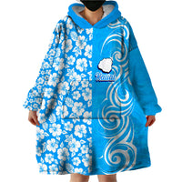 Custom Hawaii Kauai Island Wearable Blanket Hoodie Hibiscus Pattern Seamless Tribal Simple Blue LT03 - Polynesian Pride