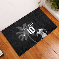 Custom Fiji Rugby Pacific Champions 2024 Rubber Doormat Anniversary 7 Titles - Fijians Rugby and Tapa Hibiscus Black Art
