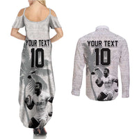 Custom Fiji Rugby Pacific Champions 2024 Couples Matching Summer Maxi Dress and Long Sleeve Button Shirt Anniversary 7 Titles - Fijians Rugby and Tapa Hibiscus White Art
