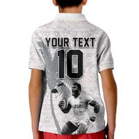 Custom Fiji Rugby Pacific Champions 2024 Kid Polo Shirt Anniversary 7 Titles - Fijians Rugby and Tapa Hibiscus White Art