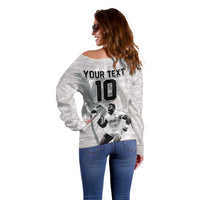 Custom Fiji Rugby Pacific Champions 2024 Off Shoulder Sweater Anniversary 7 Titles - Fijians Rugby and Tapa Hibiscus White Art