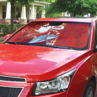 Hawaiian Mele Kalikimaka Auto Sun Shade Funny Santa Riding Lei Dolphin with Kakau Tattoos - Polynesian Pride