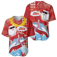 Hawaiian Mele Kalikimaka Baseball Jersey Funny Santa Riding Lei Dolphin with Kakau Tattoos - Polynesian Pride