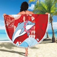 Hawaiian Mele Kalikimaka Beach Blanket Funny Santa Riding Lei Dolphin with Kakau Tattoos - Polynesian Pride