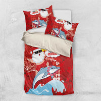 Hawaiian Mele Kalikimaka Bedding Set Funny Santa Riding Lei Dolphin with Kakau Tattoos - Polynesian Pride