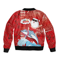 Hawaiian Mele Kalikimaka Bomber Jacket Funny Santa Riding Lei Dolphin with Kakau Tattoos - Polynesian Pride