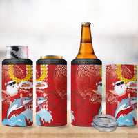 Hawaiian Mele Kalikimaka 4 in 1 Can Cooler Tumbler Funny Santa Riding Lei Dolphin with Kakau Tattoos - Polynesian Pride