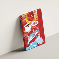 Hawaiian Mele Kalikimaka Canvas Wall Art Funny Santa Riding Lei Dolphin with Kakau Tattoos - Polynesian Pride