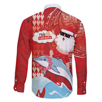 Hawaiian Mele Kalikimaka Family Matching Off Shoulder Maxi Dress and Hawaiian Shirt Funny Santa Riding Lei Dolphin with Kakau Tattoos - Polynesian Pride