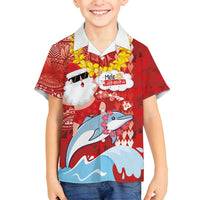 Hawaiian Mele Kalikimaka Family Matching Puletasi and Hawaiian Shirt Funny Santa Riding Lei Dolphin with Kakau Tattoos - Polynesian Pride