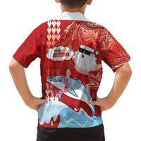 Hawaiian Mele Kalikimaka Family Matching Short Sleeve Bodycon Dress and Hawaiian Shirt Funny Santa Riding Lei Dolphin with Kakau Tattoos - Polynesian Pride