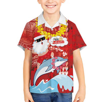 Hawaiian Mele Kalikimaka Kid Hawaiian Shirt Funny Santa Riding Lei Dolphin with Kakau Tattoos - Polynesian Pride