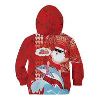 Hawaiian Mele Kalikimaka Kid Hoodie Funny Santa Riding Lei Dolphin with Kakau Tattoos - Polynesian Pride