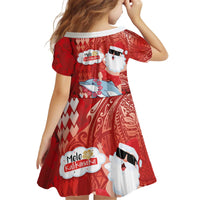 Hawaiian Mele Kalikimaka Kid Short Sleeve Dress Funny Santa Riding Lei Dolphin with Kakau Tattoos - Polynesian Pride