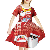 Hawaiian Mele Kalikimaka Kid Short Sleeve Dress Funny Santa Riding Lei Dolphin with Kakau Tattoos - Polynesian Pride