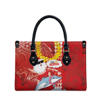 Hawaiian Mele Kalikimaka Leather Bag Funny Santa Riding Lei Dolphin with Kakau Tattoos - Polynesian Pride