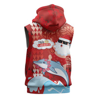 Hawaiian Mele Kalikimaka Sleeveless Zip Hoodie Funny Santa Riding Lei Dolphin with Kakau Tattoos LT03 - Polynesian Pride