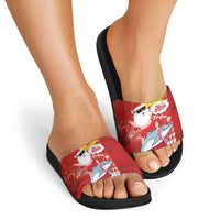 Hawaiian Mele Kalikimaka Slide Sandals Funny Santa Riding Lei Dolphin with Kakau Tattoos LT03 - Polynesian Pride