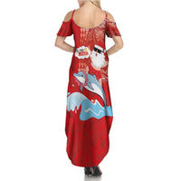 Hawaiian Mele Kalikimaka Summer Maxi Dress Funny Santa Riding Lei Dolphin with Kakau Tattoos - Polynesian Pride