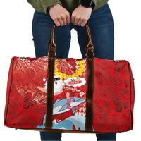 Hawaiian Mele Kalikimaka Travel Bag Funny Santa Riding Lei Dolphin with Kakau Tattoos - Polynesian Pride