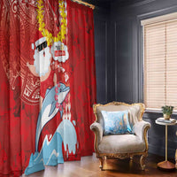 Hawaiian Mele Kalikimaka Window Curtain Funny Santa Riding Lei Dolphin with Kakau Tattoos - Polynesian Pride