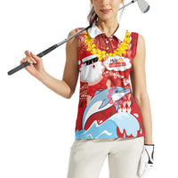 Hawaiian Mele Kalikimaka Women Sleeveless Polo Shirt Funny Santa Riding Lei Dolphin with Kakau Tattoos - Polynesian Pride